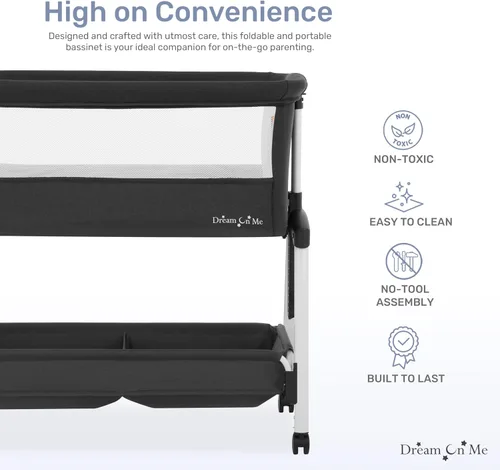 Miniatura 4 de Dream On Me Calypso - Moisés portátil con ruedas, altura ajustable, moisés plegable para bebé con laterales de malla transpirable, colchón
