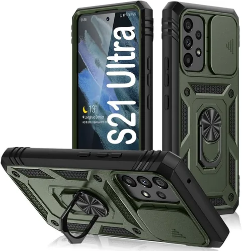 Miniatura 60 de PASNEW Funda para Samsung Galaxy S22 Ultra 5G, cubierta de cámara deslizante y soporte de dedo de metal giratorio de 360°, militar, resistente, a