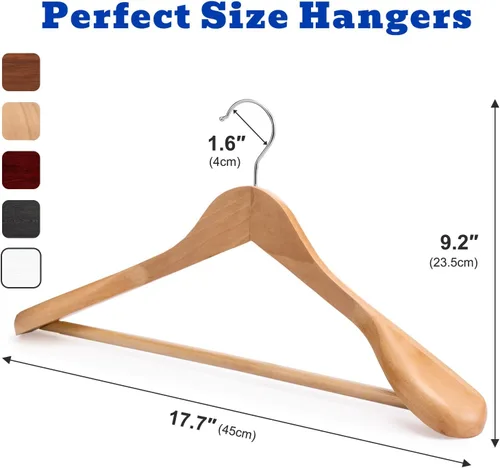 Miniatura 9 de HOUSE DAY Perchas de madera con hombros anchos, perchas para trajes con barra antideslizante para pantalones, acabado liso, gancho giratorio