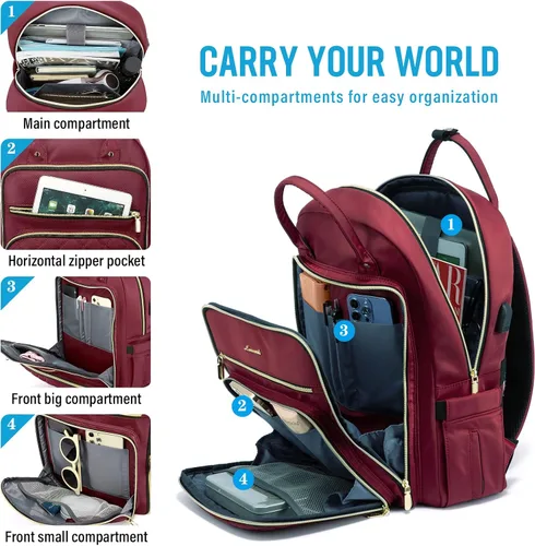 Miniatura 4 de LOVEVOOK - Mochila para portátil para mujer, resistente al agua, mochila de trabajo y viaje, con monedero, elegante, mochila de negocios, mochila