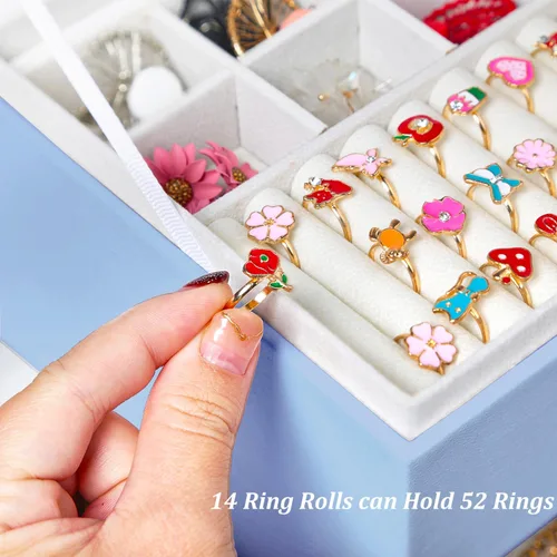 Miniatura 68 de Joyero de pendientes para mujeres y niñas, organizador de aretes de 5 capas, caja organizadora de joyas blanca con candado, collares y aretes