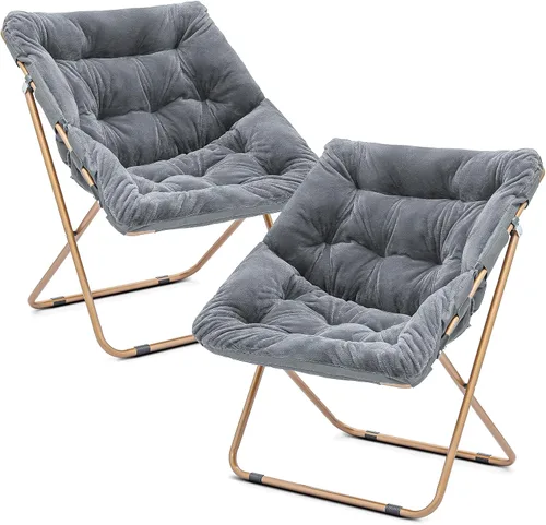 Miniatura 22 de Cómoda silla con platillo, silla de sala de estar, silla plegable acolchada suave de piel sintética, cómoda silla cuadrada de luna para sala