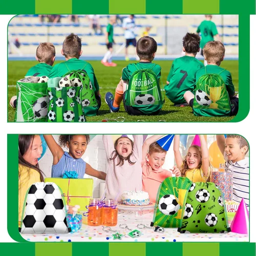 Miniatura 5 de Talltalk Juego de 48 piezas de regalos de fiesta de fútbol para niños, regalo de equipo de fútbol, 16 juegos de bolsas de golosinas verdes, mochila