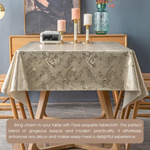 Miniatura 5 de FAVE Manteles dorados de vinilo para mesa de comedor de cocina, cubierta de mantel de PVC lavable para mesa rectangular para bodas, banquetes