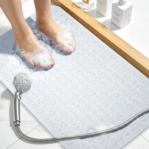 Miniatura 27 de Tapete de ducha negro antideslizante de 17 x 30 pulgadas, tamaño estándar, tapete de baño de burbujas suaves para ducha interior, tapete de baño