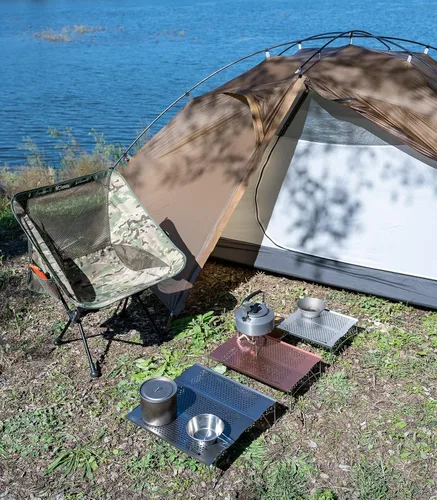 Miniatura 5 de iClimb Mini mesa plegable individual ultraligera y compacta para mochileros, camping, senderismo, playa, picnic (azul - S)