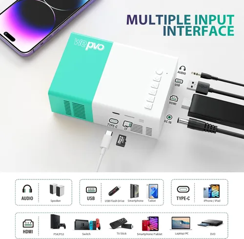 Miniatura 3 de Proyector Mini Portátil para Películas al Aire Libre, Proyector de Video LED Pico para Proyectores de Películas de Cine en Casa, Compatible