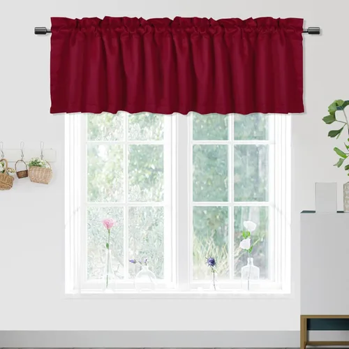 Miniatura 2 de 2 paneles de cenefas de cortina para ventanas, cenefas opacas de 52 x 18 pulgadas, cenefas decorativas con bolsillos para barra de 1.9 pulgadas