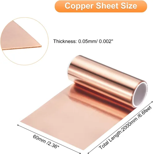 Miniatura 97 de uxcell Rollo de lámina de cobre de 78.740 in x 0.394 in x 0.001 in, 99.9% de tira de cobre puro de cobre intermitente placa de lámina de metal