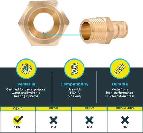 Miniatura 3 de SharkBite Adaptador MNPT de expansión de 1/2 x 1/2 pulgada para tubería PEX-A, accesorios de plomería de latón, adaptador NPT macho para tubería