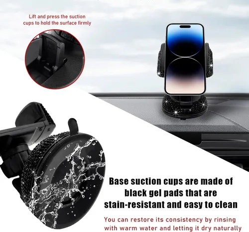 Miniatura 4 de Bling Soporte de Teléfono para Coche, Soporte de Teléfono Ajustable en 360 Grados de Cristal para Salpicadero y Ventilación de Coche, Soporte