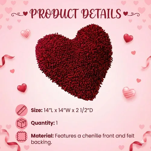 Miniatura 3 de Fun Express Almohada en forma de corazón de 14 pulgadas, almohadas de felpilla suave para decoración del día de San Valentín, almohadas decorativas