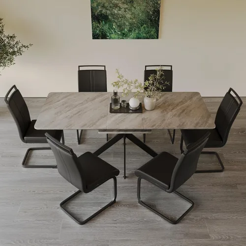 Miniatura 35 de Mesa de comedor de mármol para 4-8, mesa de comedor extensible de 62.4 a 78.15 pulgadas, mesa de cocina moderna, mesa rectangular que ahorra espacio