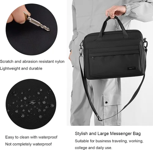 Miniatura 6 de natyrlpog Maletín para laptop de 15.6 pulgadas para hombres y mujeres, impermeable, de nailon, ligero, para el hombro, para negocios, oficina