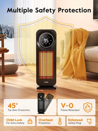 Miniatura 7 de Givebest Calentadores de espacio con panel táctil para uso en interiores, calentador eléctrico de calentamiento rápido de 1500 W con control remoto