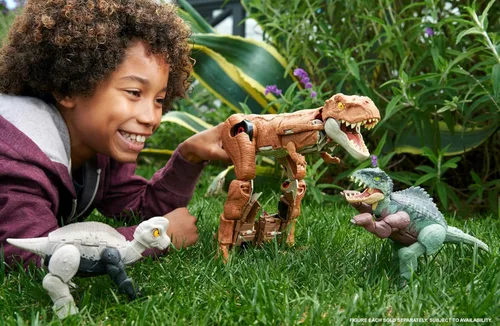 Miniatura 2 de Mattel Jurassic World Fierce Changers - Figura de acción de dinosaurio 2 en 1, juguete de estiramiento masivo que se transforma de Nasutoceratops a