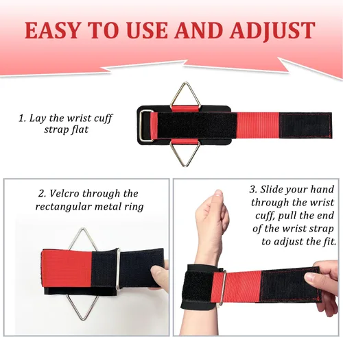 Miniatura 7 de Paquete de 2 muñequeras para máquina de cable, acolchado de neopreno ajustable, talla única, correas de muñeca de fitness para hombres y mujeres Rojo