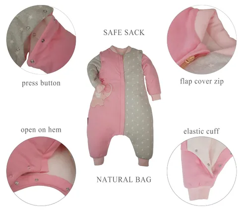 Miniatura 8 de Saco de dormir para niños pequeños con pies Tog 2.5 Saco de dormir para bebé con pierna manta móvil de manga larga para caminar, Rosa