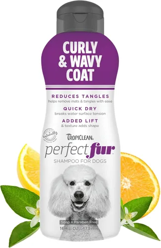 TropiClean Champú Natural Desenredante Perfect Fur para Perros con Pelo Rizado y Ondulado como Doodles, Poodles y Otras Razas, Champú Hidratante,