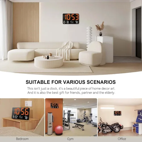 Miniatura 5 de Hournor Reloj de pared digital con control remoto, reloj digital, reloj LED de pantalla grande, relojes de pared grandes, color naranja