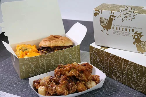 Miniatura 8 de Recipientes de pollo fritos dorados pequeños (paquete de 50) de 6.9 x 4.1 x 2.2 pulgadas, para comida para llevar, hamburguesas de arroz frito