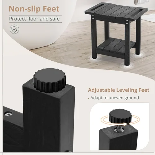 Miniatura 4 de LUE BONA HDPS Bancos de ducha para ducha interior, taburete de ducha negro para afeitarse las piernas con estante, asiento de ducha impermeable