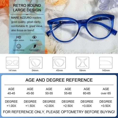 Miniatura 5 de MARE AZZURO Gafas de Lectura Redondas de Gran Tamaño para Mujer, Diseño de Lector 1.00 1.25 1.50 1.75 2.00 2.25 2.50 2.75 3.00 3.50 (Azul, 2.25)