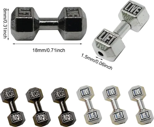 Miniatura 2 de Honbay 50 dijes de aleación para mancuernas colgantes, mini, equipo de fitness, cuentas espaciadoras para aretes, collares, pulseras, llaveros