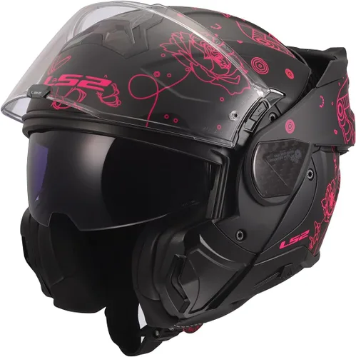 Miniatura 2 de Cascos LS2 Advant II - Casco modular para motocicleta con protector solar (Negro mate Sophia/Rosa - Talla L)