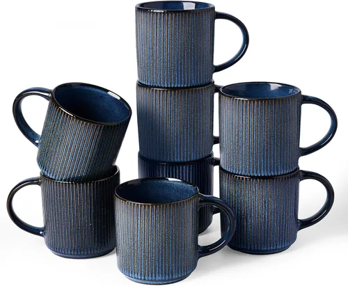 Miniatura 43 de Juego de Tazas de Café Famiware para 6, Tazas de 12 oz con Asa para Café, Té, Cacao, Leche - Juego de Vajilla de Cerámica y Gres, Blanco Mate Blanco