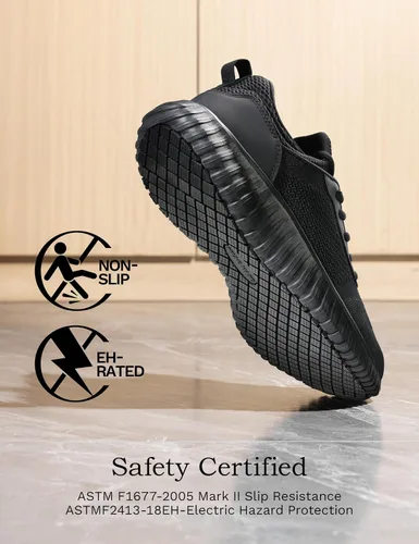 Miniatura 4 de Bruno Marc Zapatos de trabajo antideslizantes para hombre, zapatos para caminar, color negro y ligero, para cocinero, cocina, restaurante, tenis
