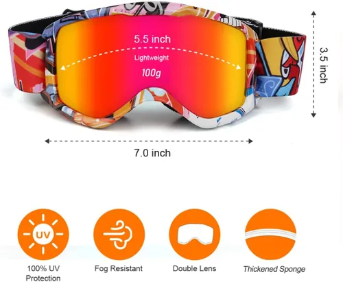 Miniatura 2 de Gafas de esquí para niños, con correa antideslizante, gafas de snowboard