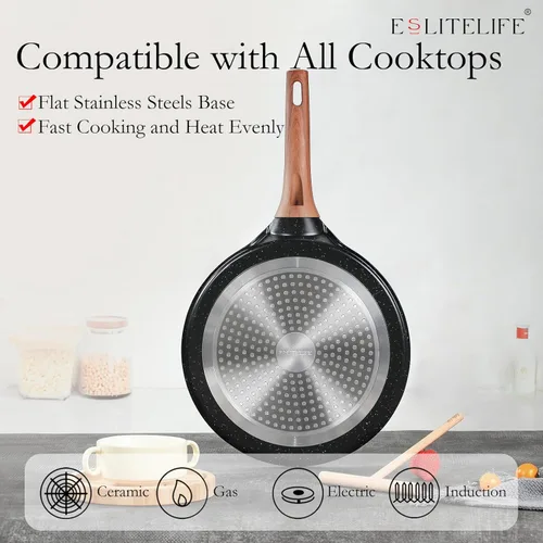 Miniatura 3 de ESLITE LIFE Sartén para crepas de 9.5 pulgadas con esparcidor, sartén Dosa con revestimiento de granito antiadherente, sartén Roti Tawa Comal