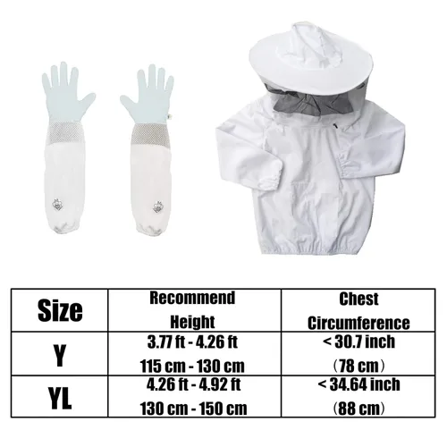 Miniatura 6 de Luwint Chaqueta y guantes de apicultura para niños, velo ventilado, traje de abeja para niños, chaqueta protectora de apicultor con guantes