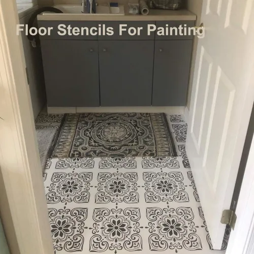 Miniatura 7 de 3 plantillas de azulejos de 12 x 12 pulgadas – Plantillas grandes de pintura para muebles de pared de piso, tela de madera, plantillas de mandala