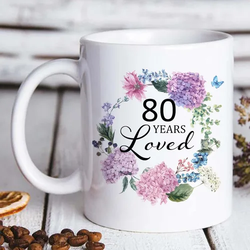 Miniatura 7 de 80 Years Loved - Taza de cerámica blanca con estampado de letras de 11 onzas, regalo de cumpleaños 80 para mujeres