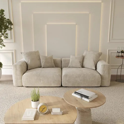 Miniatura 20 de WJShome Cloud Couch Sofá Seccional Modular, Sofá en Forma de L de 102 pulgadas con Otomana, Sofá de Pana Beige de 3 Asientos, Sofá Seccional