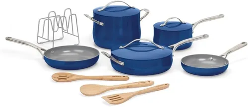 Cuisinart Culinary Collection Juego de ollas y sartenes de 12 piezas, antiadherente PURELYCERAMIC, Zafiro