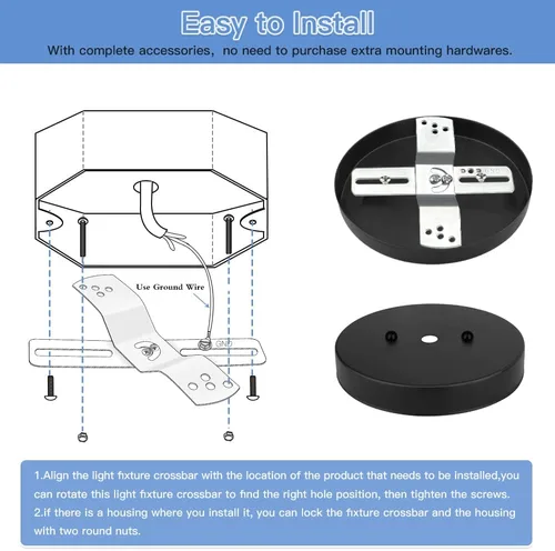 Miniatura 6 de Helunsi 2 juegos de soporte de montaje de lámpara, barra transversal universal de 4 pulgadas para iluminación, placa de montaje de ventilador