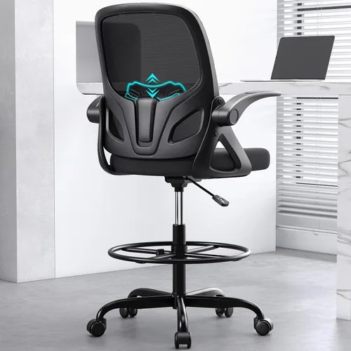 Kensaker Silla de Dibujo Alta con Anillo Reposapiés para el Hogar y el Trabajo, Silla Ergonómica de Escritorio de Oficina para el Hogar con Brazos