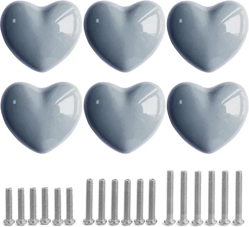 Miniatura 21 de Pomos de cerámica para cajones en forma de corazón, tiradores de armario con tornillos de 3 tamaños, pomos para muebles de cocina para armario, Rosa