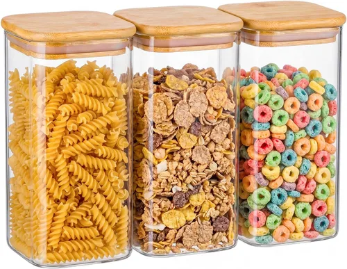 Miniatura 14 de 37oz 4PCS Frascos de almacenamiento de vidrio con tapas, tarros de vidrio con tapas para despensa, recipiente cuadrado para galletas, nueces