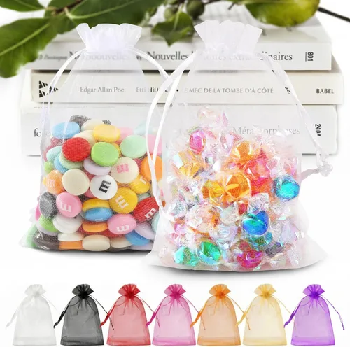 Miniatura 19 de ANZNKU 50 bolsas de organza dorada de alta calidad de 5 x 7 pulgadas, bolsas de malla con cordón, bolsa de regalo tamaño pequeño, bolsa de organza