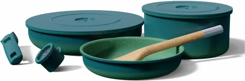 Ombré - Juego de utensilios de cocina de titanio de cerámica, no tóxicos, antiadherentes, sistema modular de 8 piezas con mango extraíble y tapa