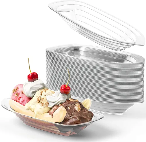 Miniatura 8 de Paquete de 50 botes divididos de plátano súper divertidos y reciclables. El mejor combo de cuencos desechables de 12 onzas + 8 onzas para helados.