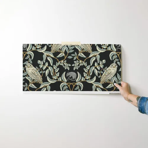 Miniatura 7 de Muestro de papel tapiz extraíble – Little Owl Damask William Morris Farmhouse Arts and Crafts Birds of Rapy, papel tapiz de transición verde suave