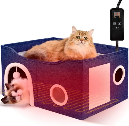 Miniatura 13 de Heeyoo - Casa para gatos de interior, cueva grande con cama para gatos con bola esponjosa y almohadilla para arañar, casas y condominios plegables