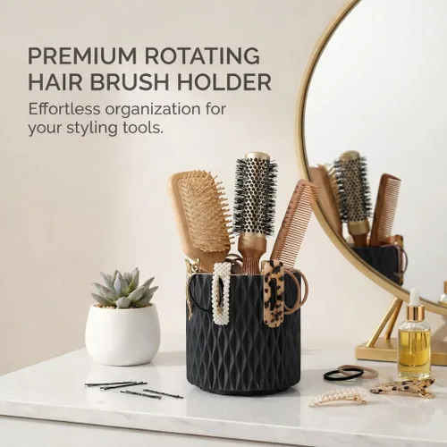 Miniatura 8 de Organizador de brochas de maquillaje - Organizador giratorio de brochas de maquillaje de 360° con 5 ranuras, recipiente para brochas de maquillaje