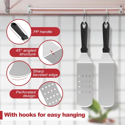 Miniatura 3 de HaSteeL Kit de 8 accesorios para plancha, espátula de metal resistente, herramientas profesionales de plancha de acero inoxidable con bolsa