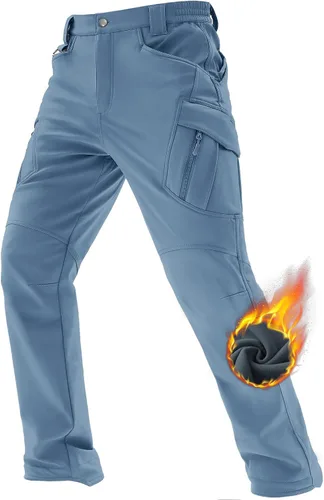 TACVASEN Pantalones de invierno para hombre, 9 bolsillos, forro polar, para senderismo, nieve, resistentes al agua, cálidos, softshell, gruesos,
